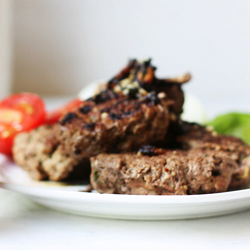 Beef Burgers with Crispy Honey Parmesan Mushrooms
