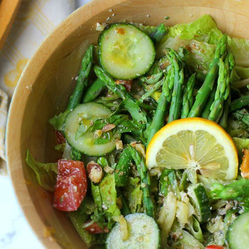 Zucchini Noodle Salad with Manuka Honey Walnut Pesto Dressing