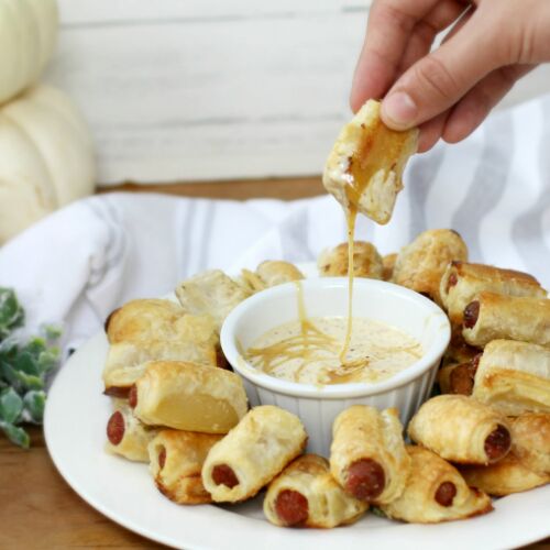 Mini Puff Pastry Franks with Spicy Honey Mustard