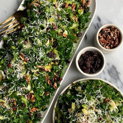 Kale & Brussels Sprout Slaw with Manuka Honey Mustard Dressing