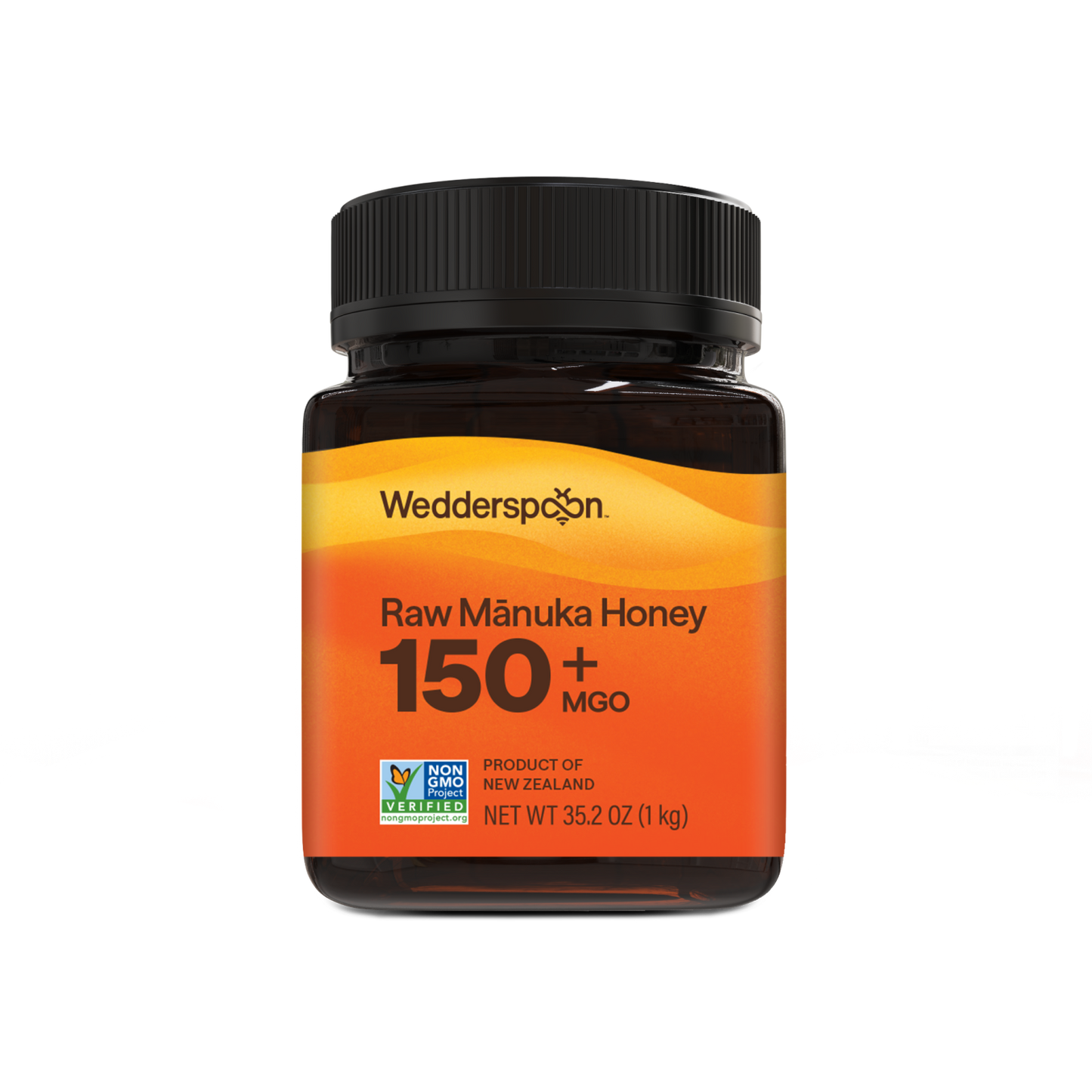 Jar of Wedderspoon Raw Manuka Honey 150+ MGO on a white background