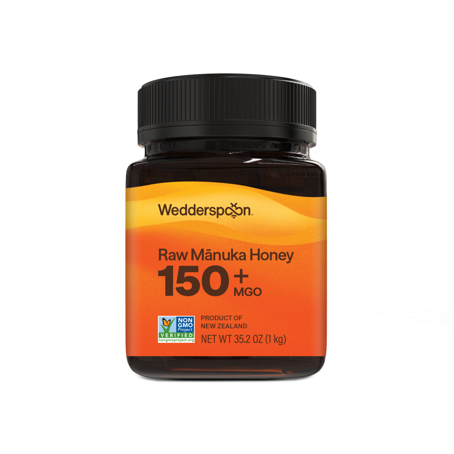 Jar of Wedderspoon Raw Manuka Honey 150+ MGO on a white background