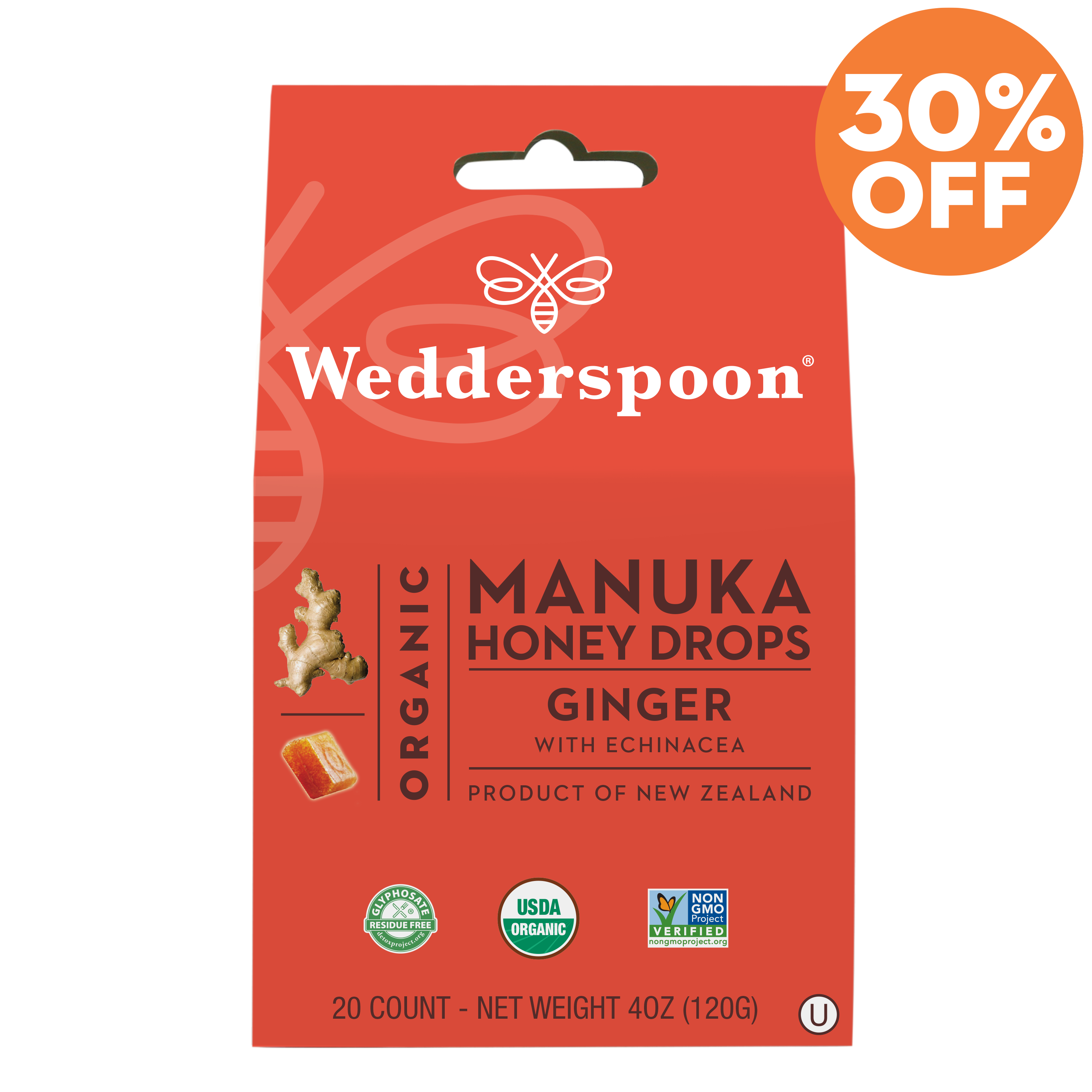 Organic Manuka Honey Drops - Ginger