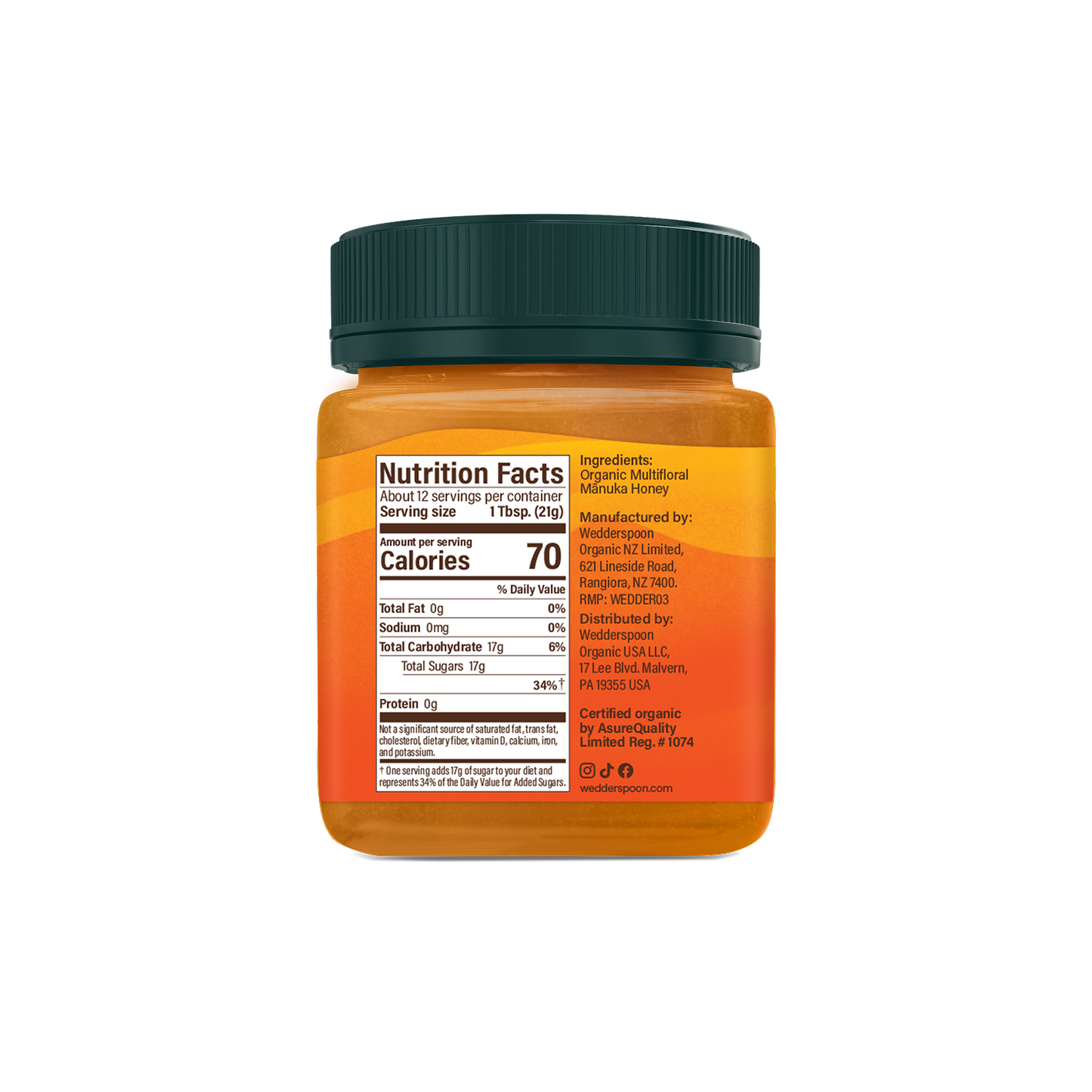 USDA Certified Organic Raw Multifloral Mānuka Honey MGO 50+, 250g