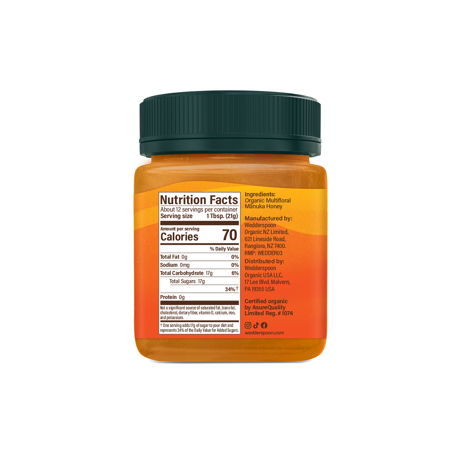 USDA Certified Organic Raw Multifloral Mānuka Honey MGO 50+, 250g