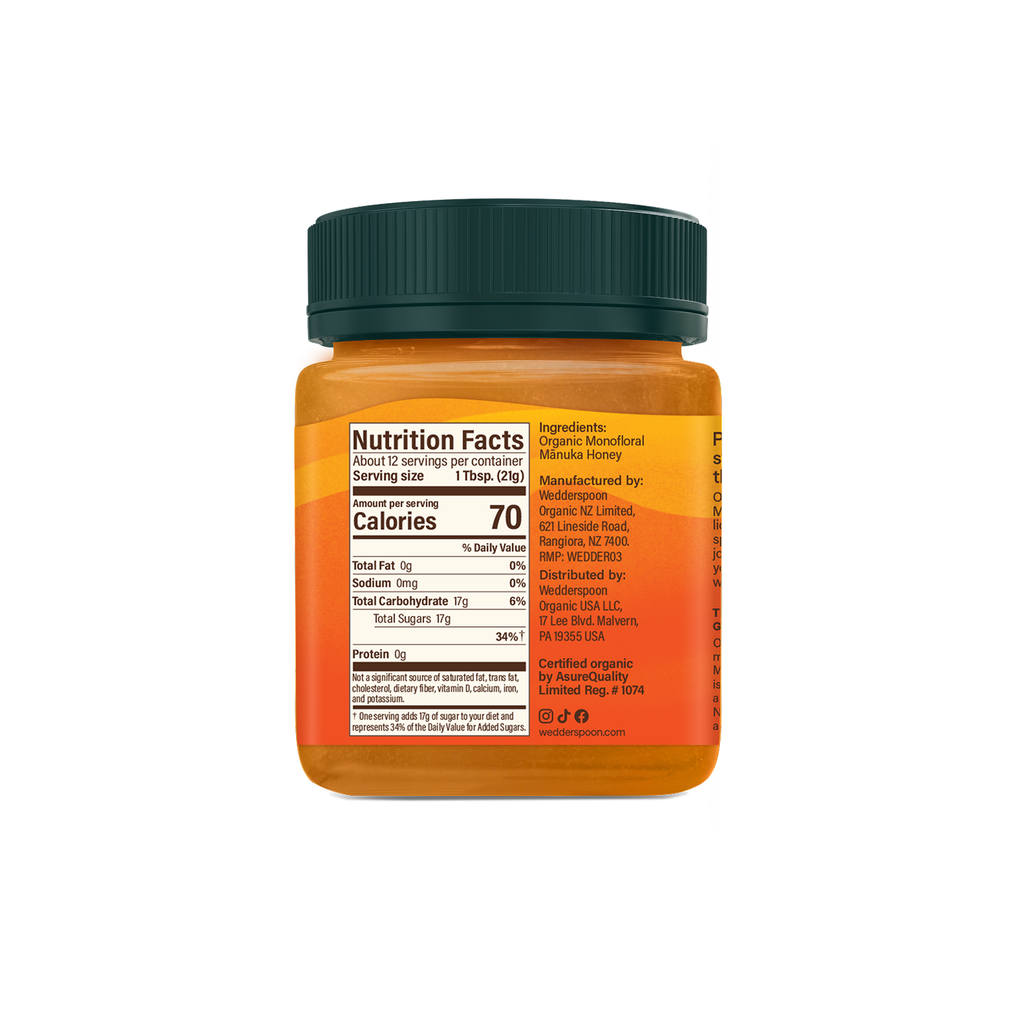 USDA Certified Organic Raw Mānuka Honey MGO 100+, 250g