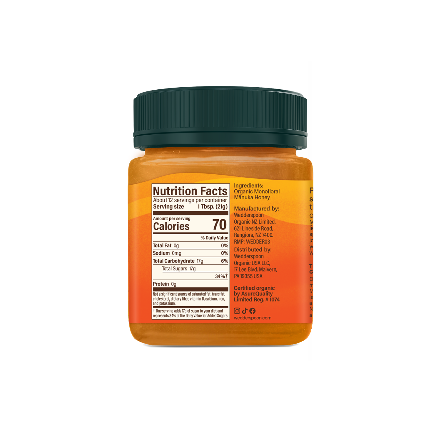 USDA Certified Organic Raw Mānuka Honey MGO 100+, 250g