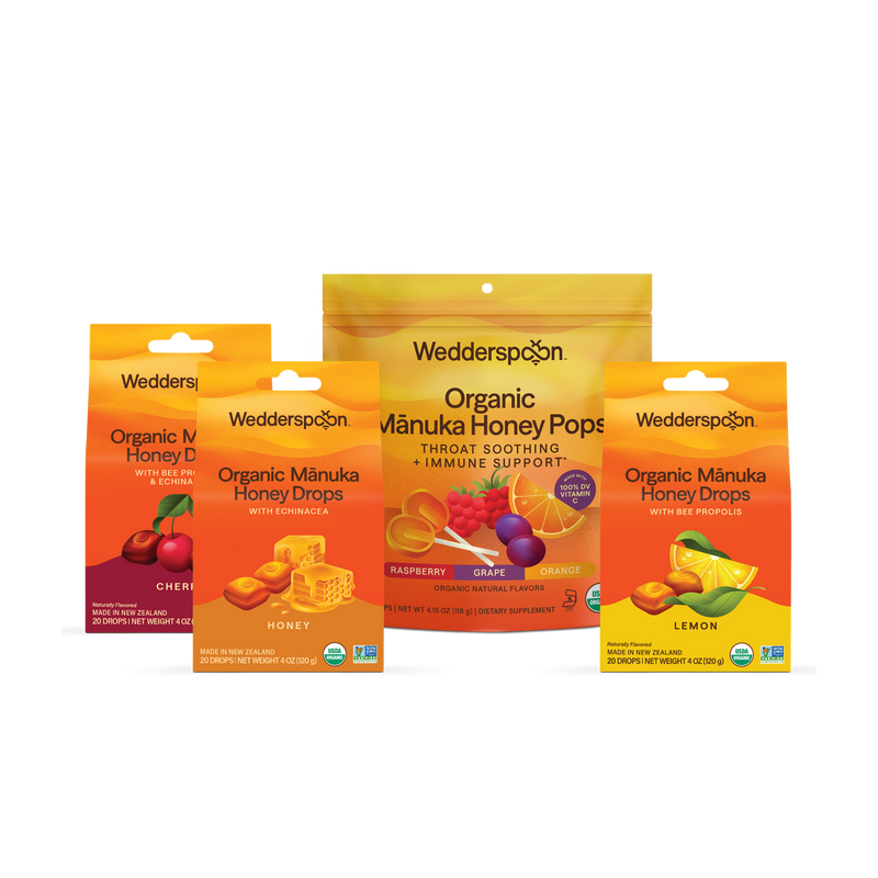 Wedderspoon Organic Manuka Honey products on a white background